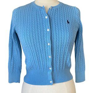 Vintage Ralph Lauren Blue Label Cable Knit Cardigan Button Front Cotton Preppy-S